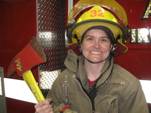 Photo of Bonnie Polster in volunteer fire fighter uniform