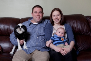 Photo of Jorden Family, Wes, Katie, newborn son and dog